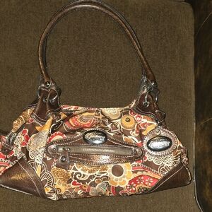 Genna De Rossi Floral Shoulder Bag with Brown and Red Tones